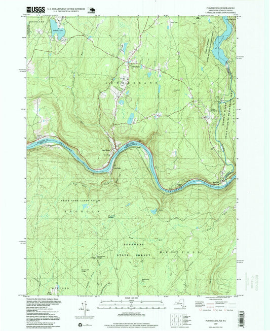 Classic USGS Pond Eddy New York 7.5'x7.5' Topo Map Image