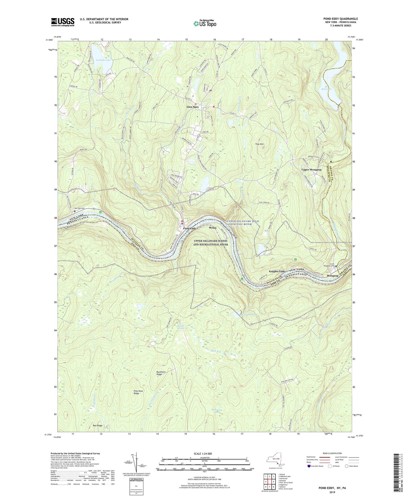 Pond Eddy New York US Topo Map Image