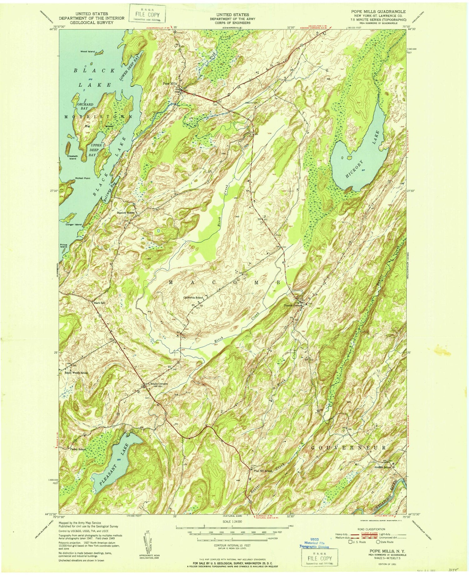 Classic USGS Pope Mills New York 7.5'x7.5' Topo Map Image
