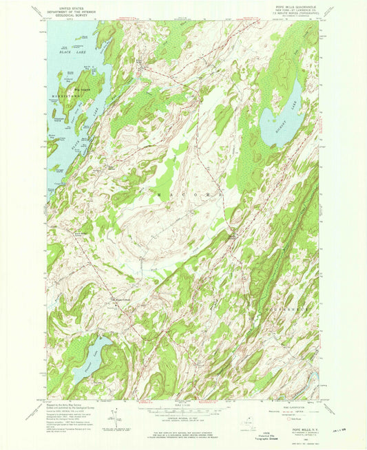 Classic USGS Pope Mills New York 7.5'x7.5' Topo Map Image