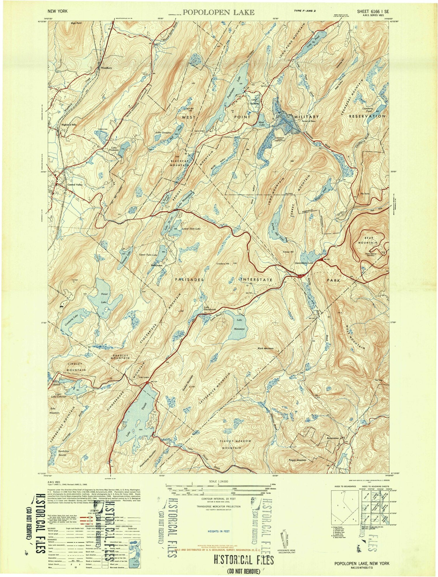 USGS Classic Popolopen Lake New York 7.5'x7.5' Topo Map Image