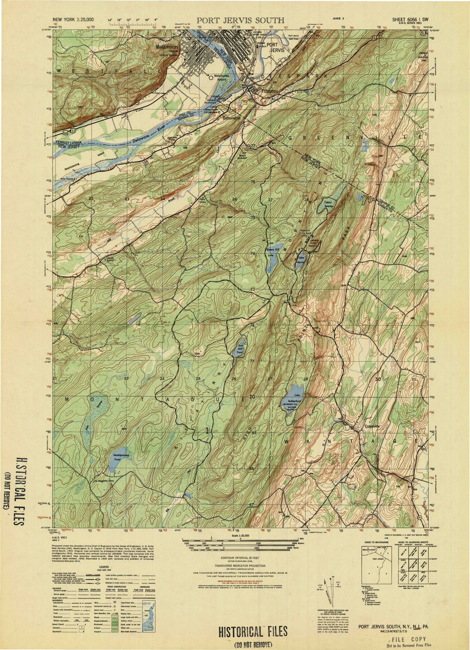 Classic USGS Port Jervis South New York 7.5'x7.5' Topo Map Image