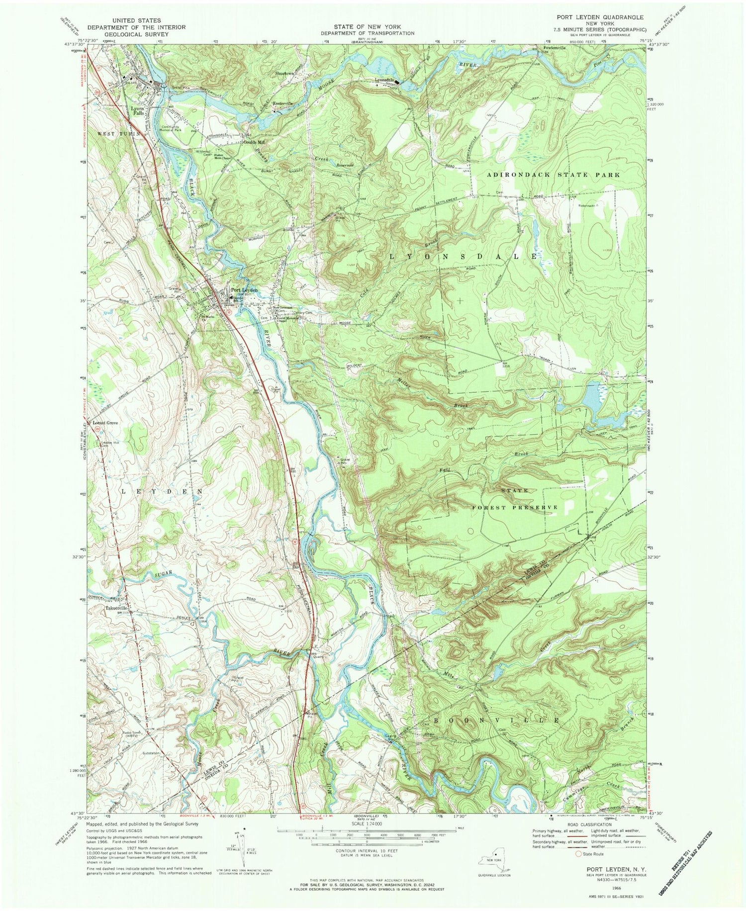 Classic USGS Port Leyden New York 7.5'x7.5' Topo Map Image