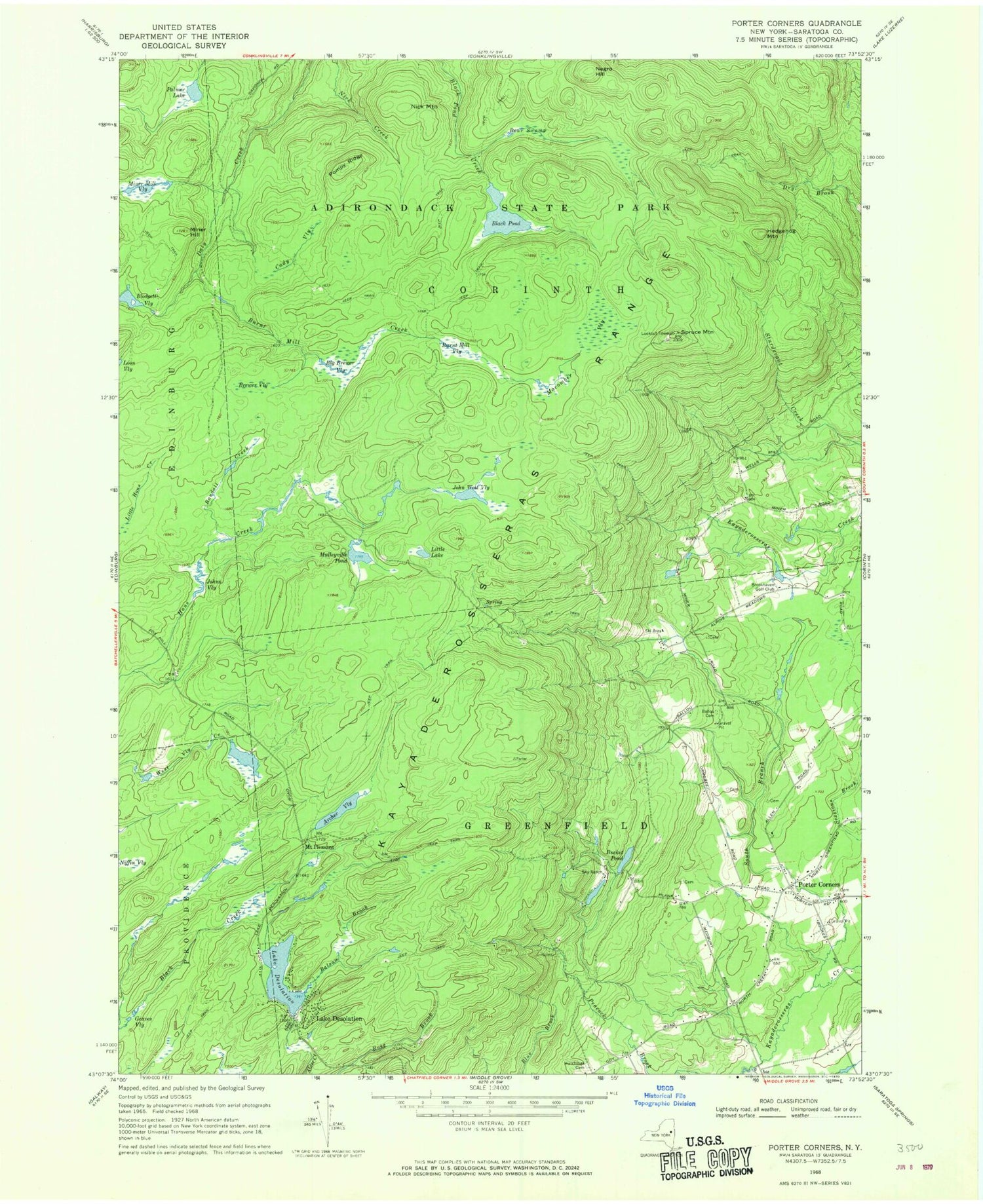 Classic USGS Porter Corners New York 7.5'x7.5' Topo Map Image