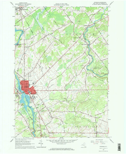 Classic USGS Potsdam New York 7.5'x7.5' Topo Map Image