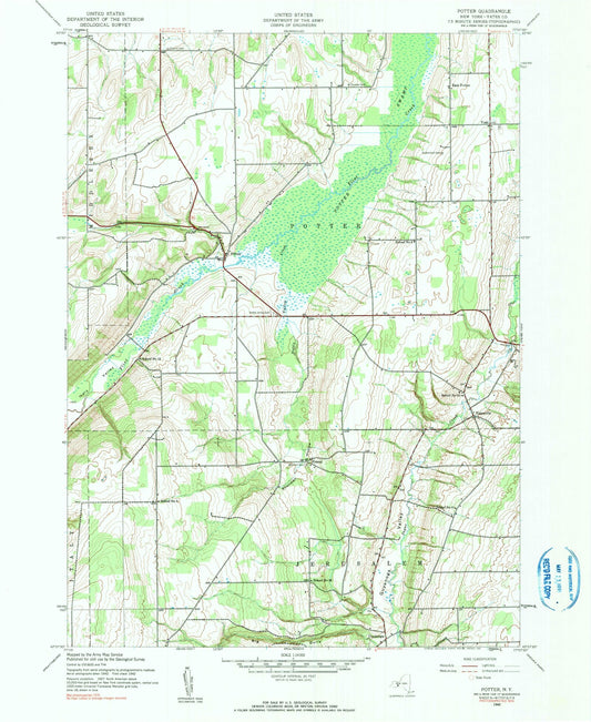 Classic USGS Potter New York 7.5'x7.5' Topo Map Image