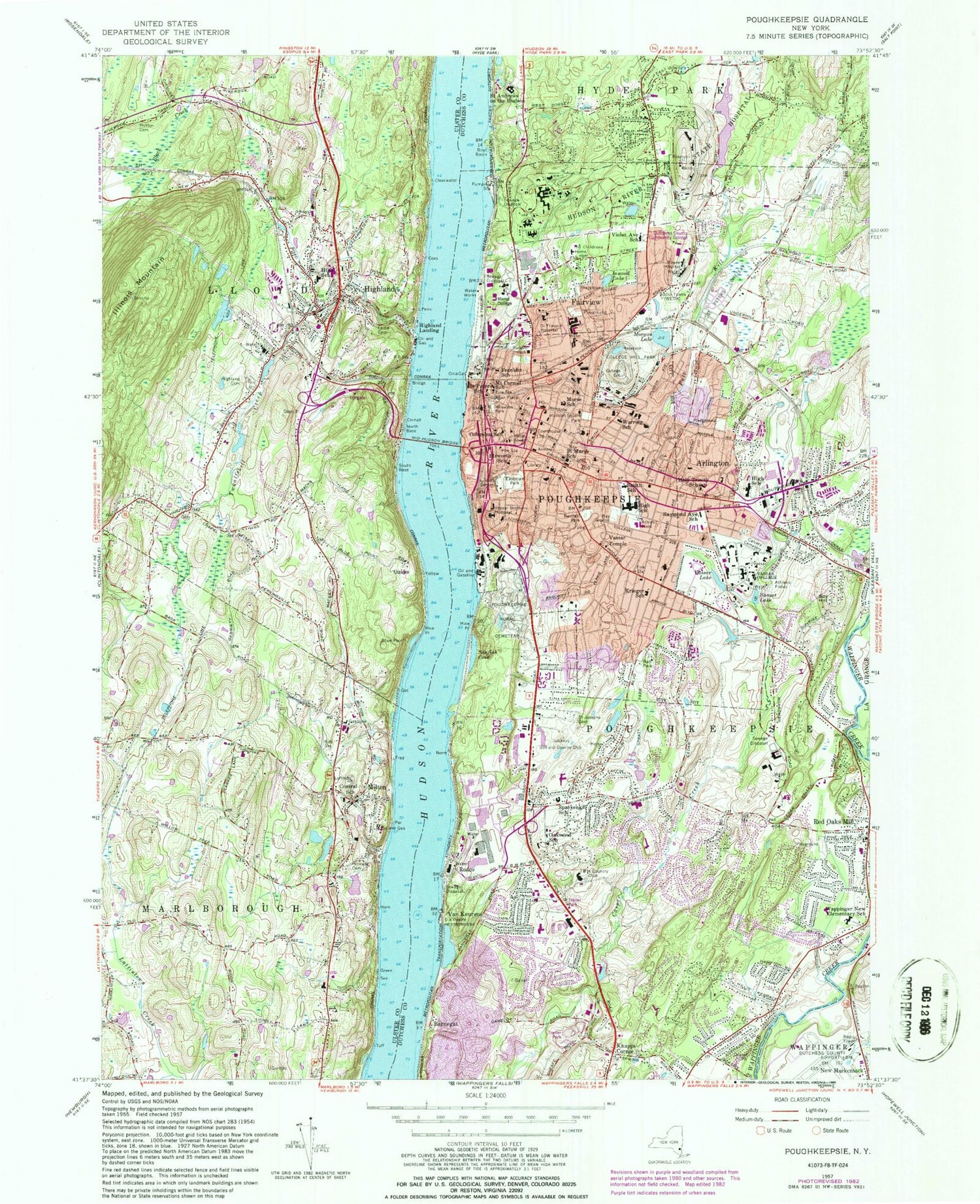 Classic USGS Poughkeepsie New York 7.5'x7.5' Topo Map Image