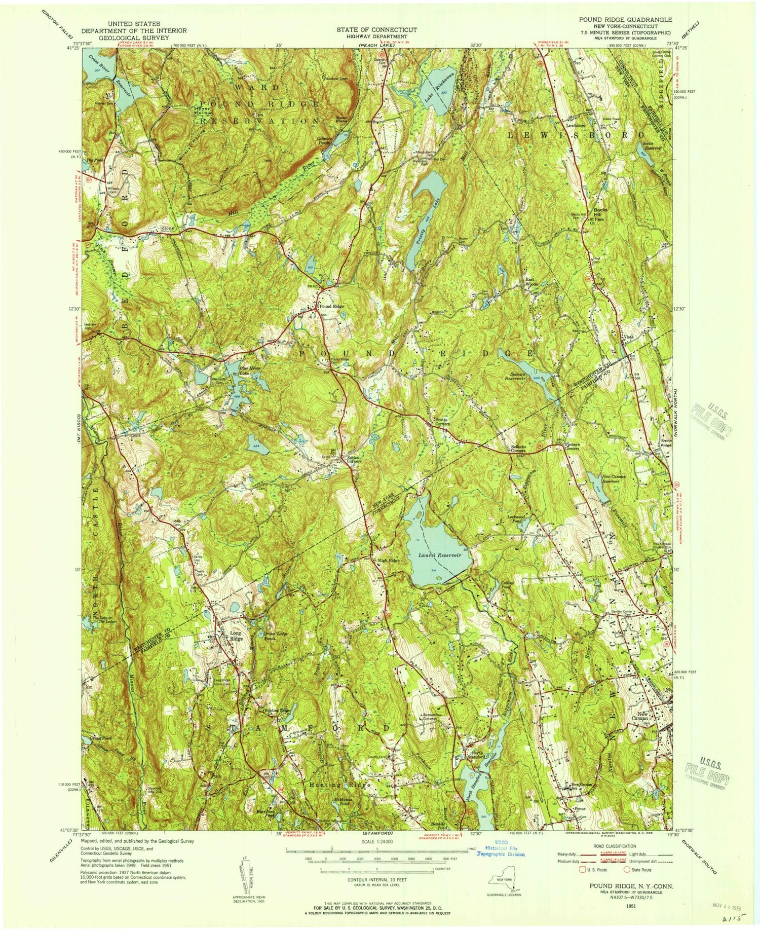 Classic USGS Pound Ridge New York 7.5'x7.5' Topo Map Image