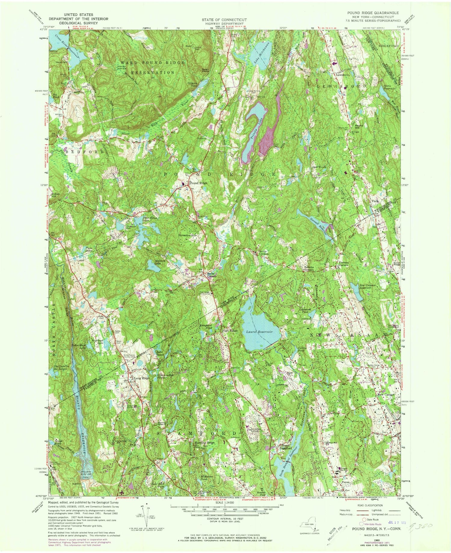 Classic USGS Pound Ridge New York 7.5'x7.5' Topo Map Image