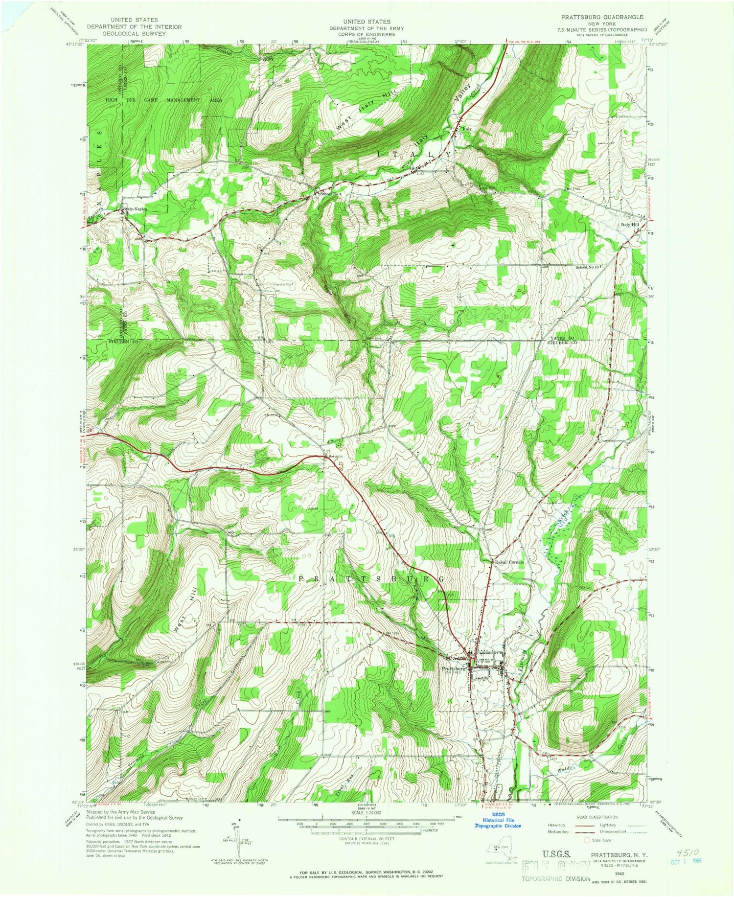 Classic USGS Prattsburg New York 7.5'x7.5' Topo Map Image