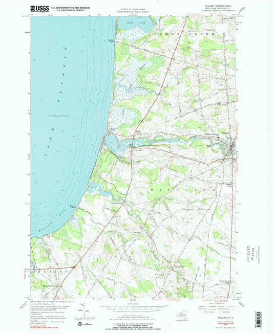 Classic USGS Pulaski New York 7.5'x7.5' Topo Map Image