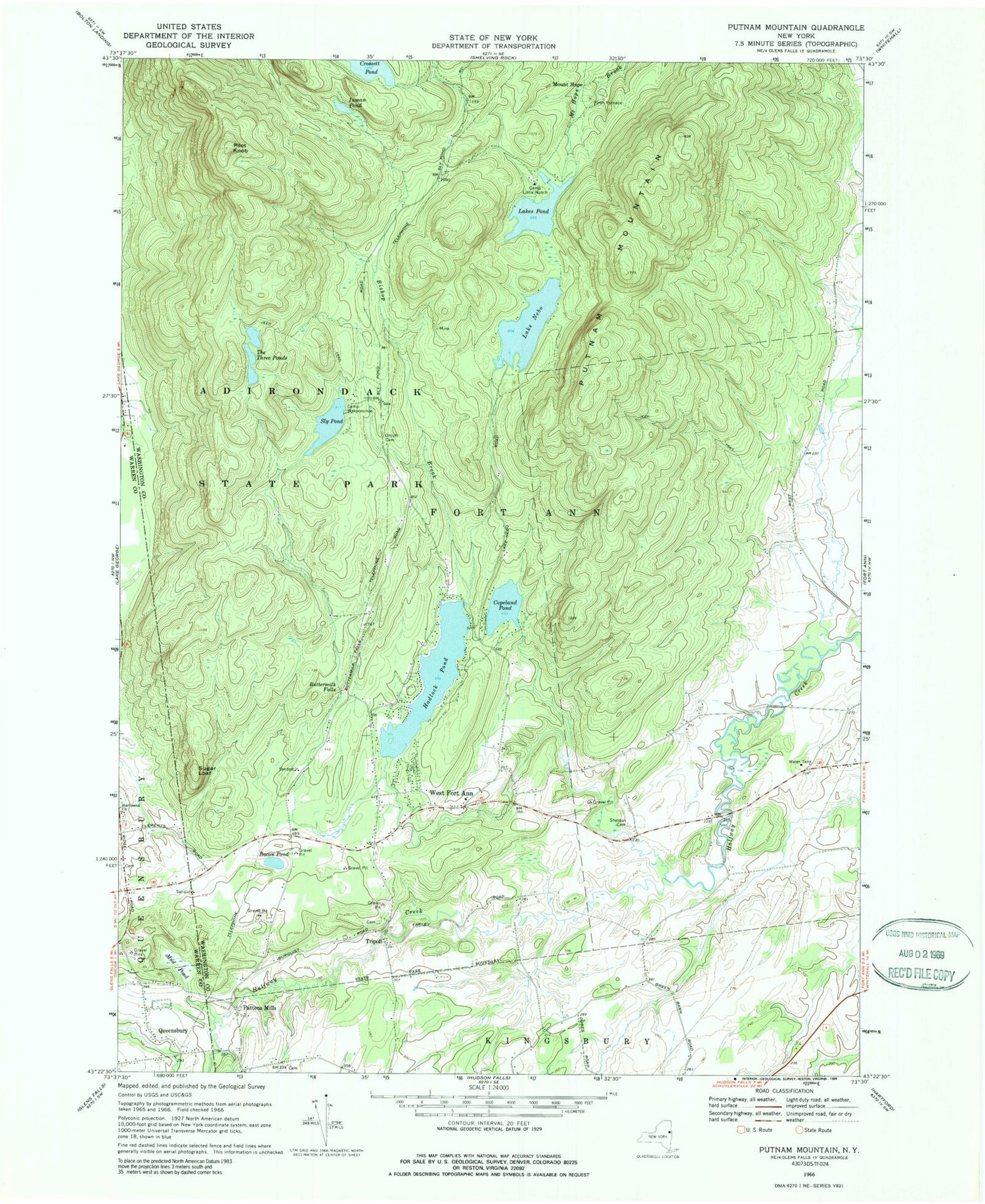 Classic USGS Putnam Mountain New York 7.5'x7.5' Topo Map Image