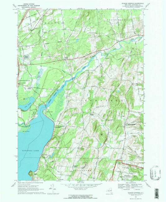 Classic USGS Quaker Springs New York 7.5'x7.5' Topo Map Image
