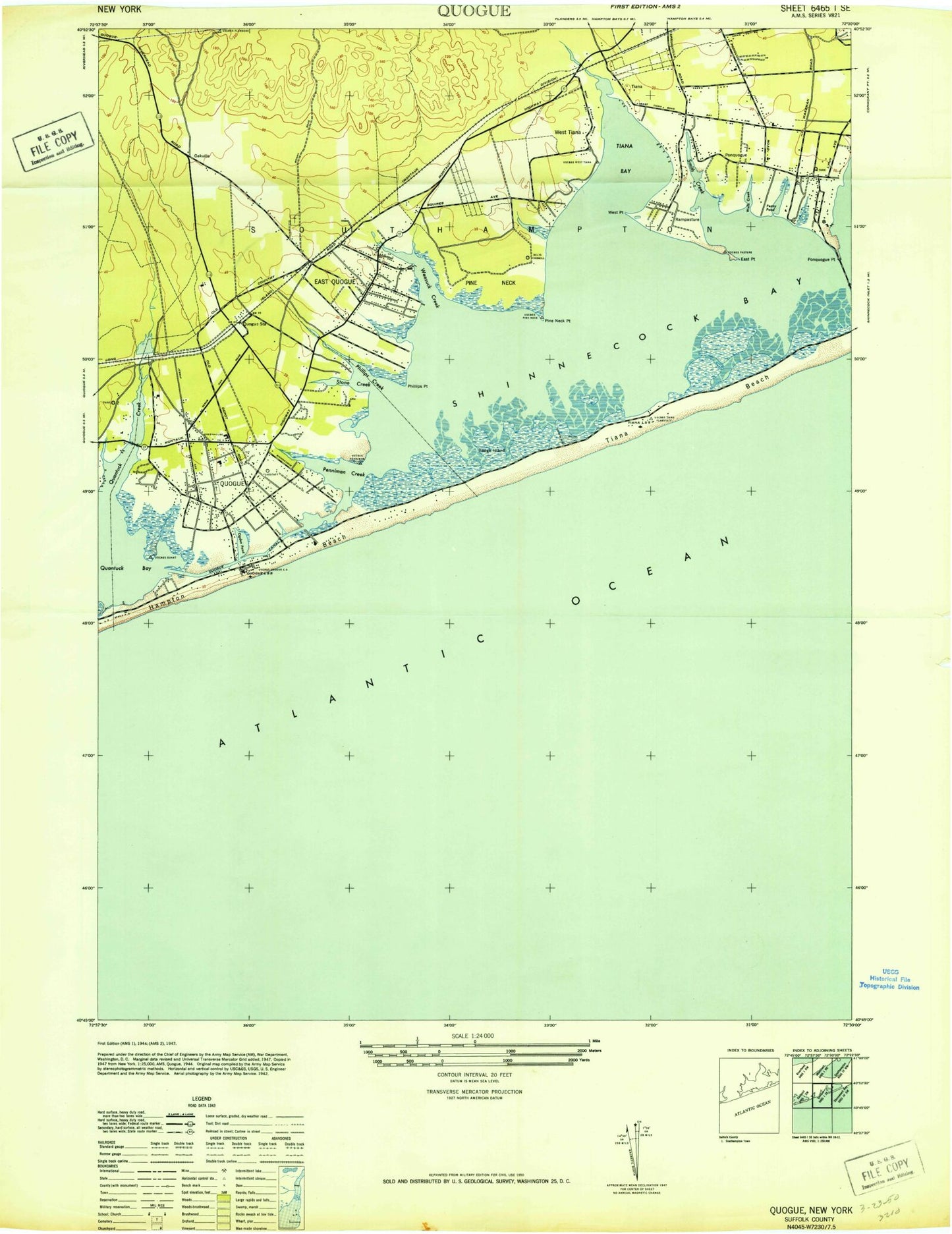 Classic USGS Quogue New York 7.5'x7.5' Topo Map Image