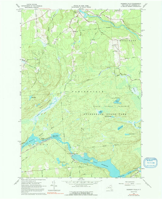 Classic USGS Rainbow Falls New York 7.5'x7.5' Topo Map Image