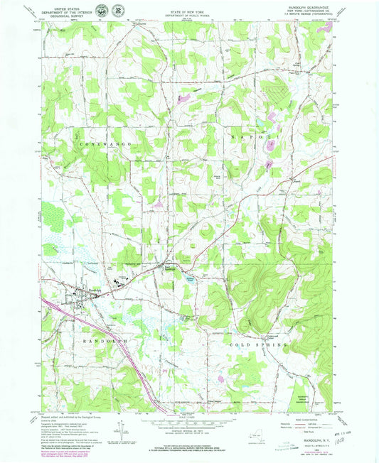 Classic USGS Randolph New York 7.5'x7.5' Topo Map Image