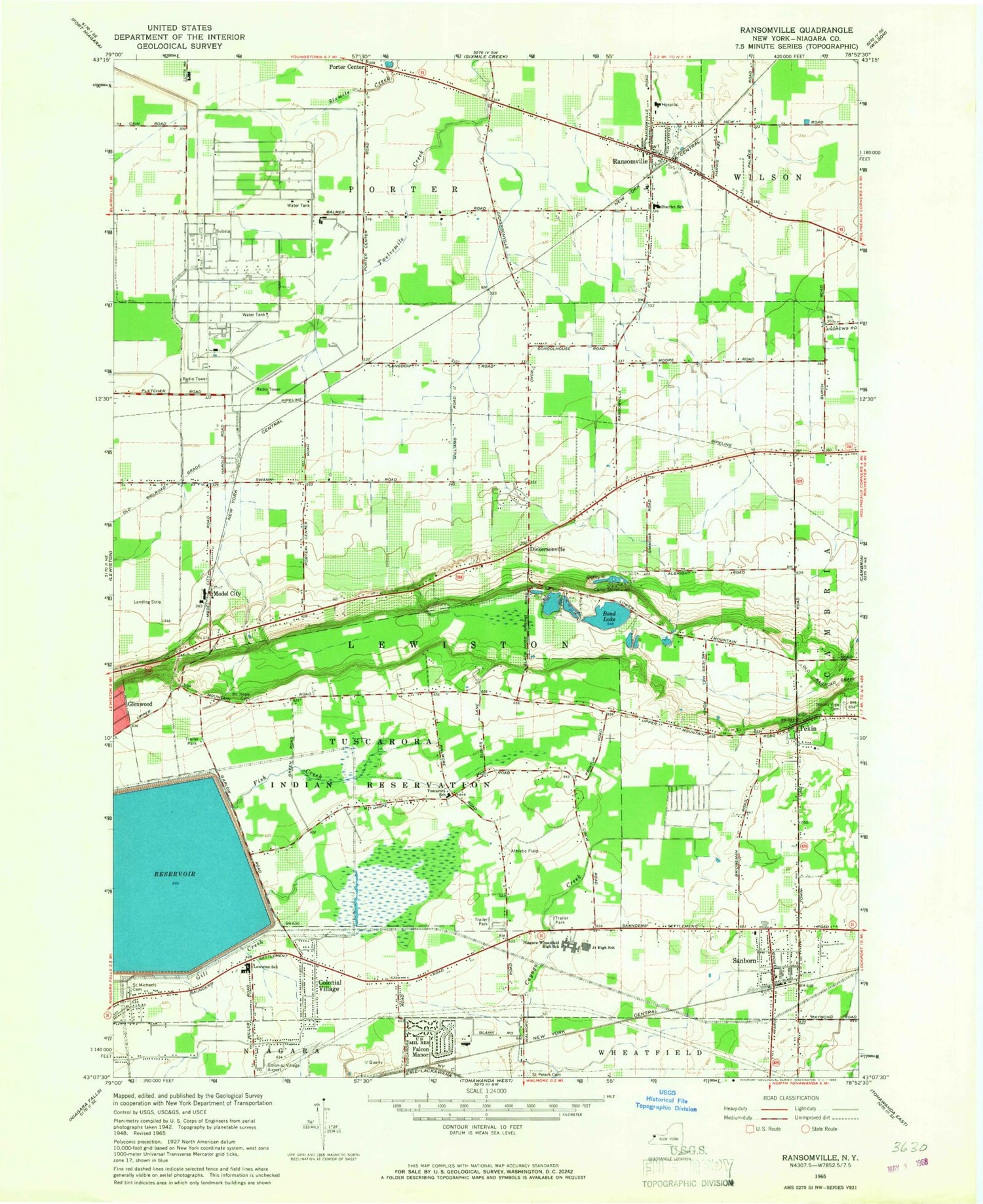Classic USGS Ransomville New York 7.5'x7.5' Topo Map Image