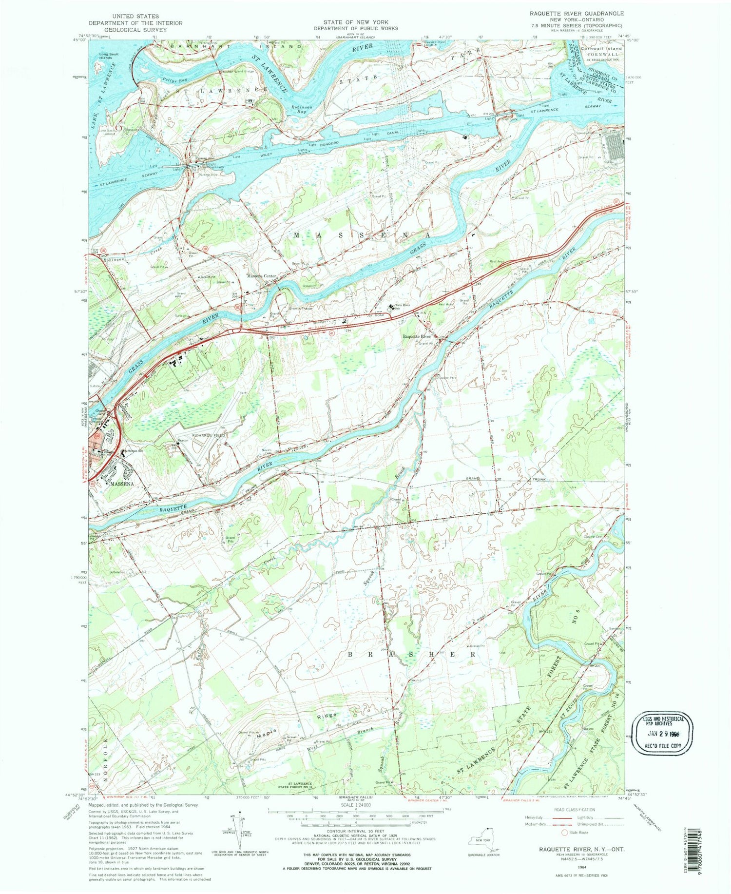 Classic USGS Raquette River New York 7.5'x7.5' Topo Map Image