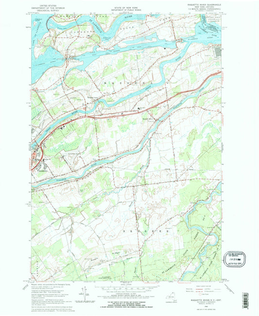 Classic USGS Raquette River New York 7.5'x7.5' Topo Map Image