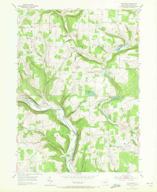 Classic USGS Rathbone New York 7.5'x7.5' Topo Map Image
