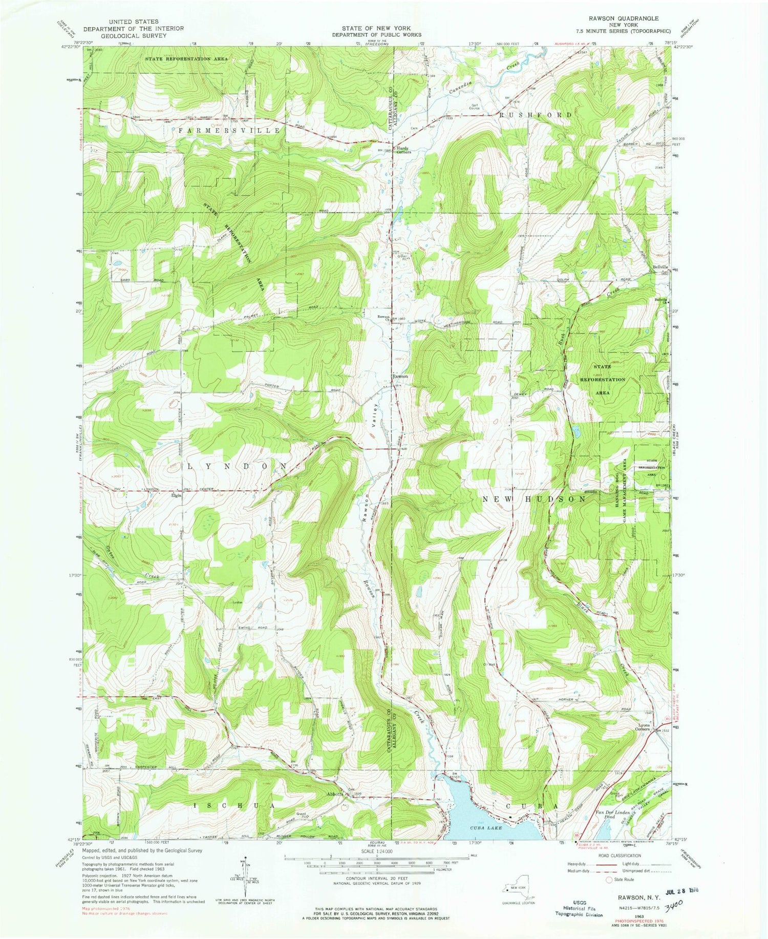 Classic USGS Rawson New York 7.5'x7.5' Topo Map Image