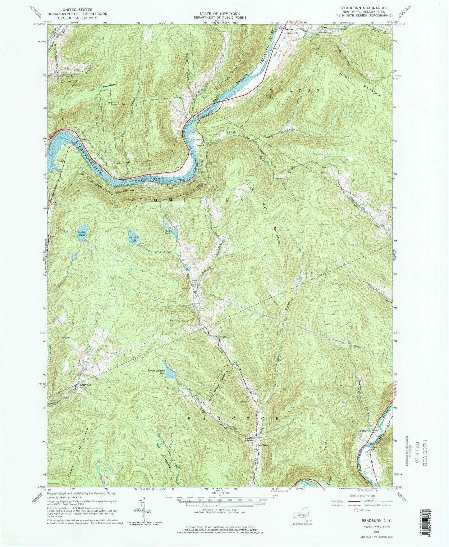 Classic USGS Readburn New York 7.5'x7.5' Topo Map Image