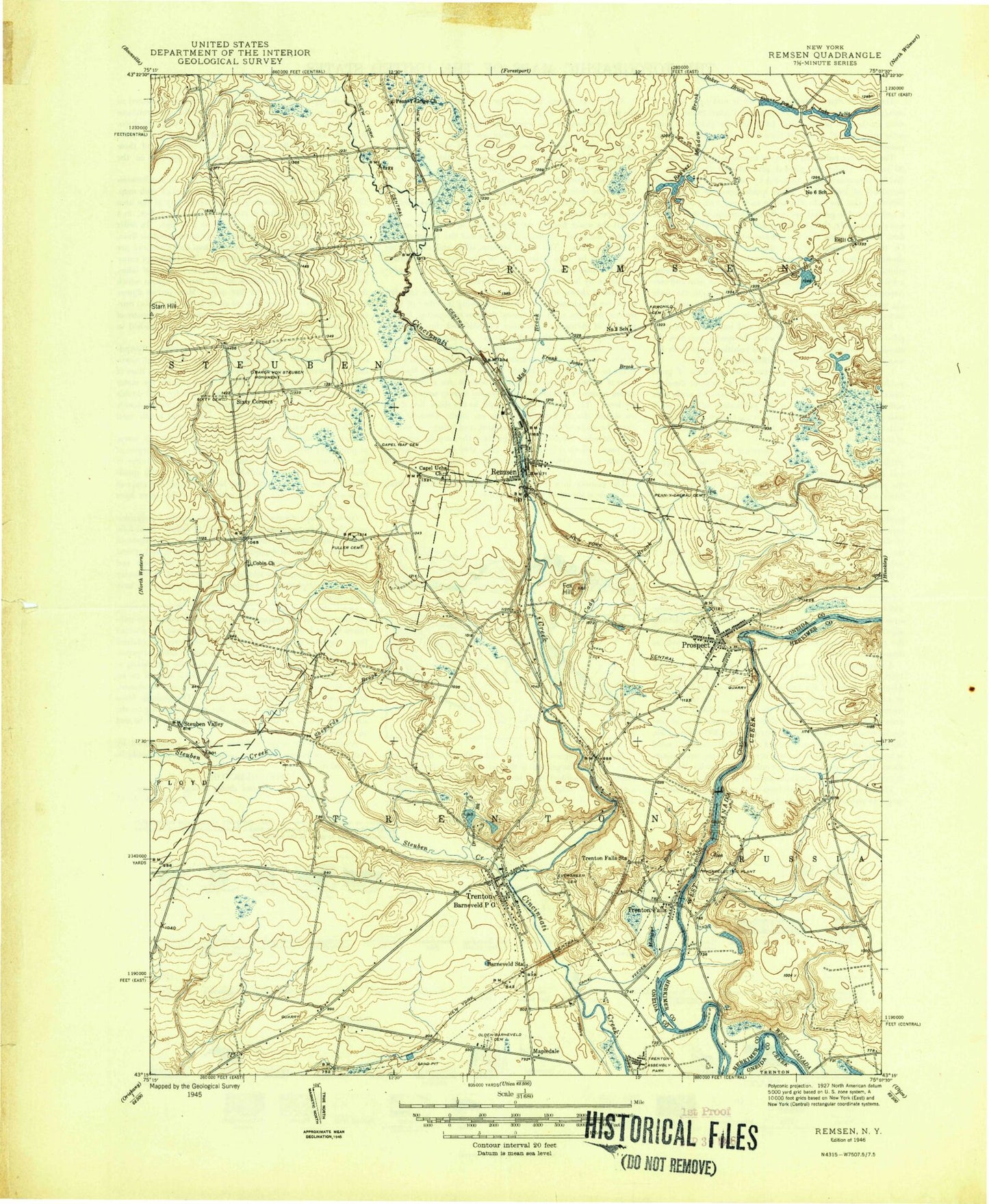Classic USGS Remsen New York 7.5'x7.5' Topo Map Image