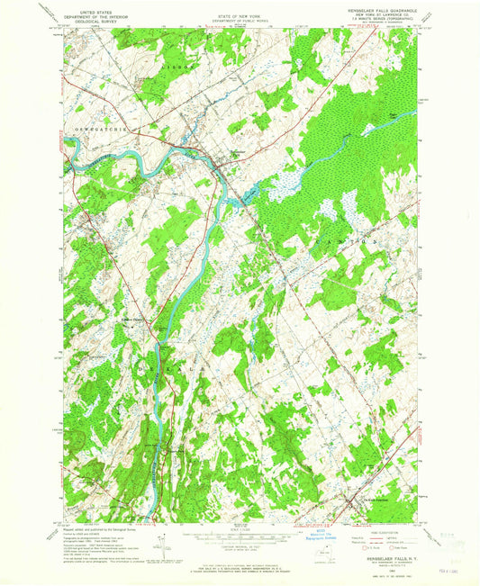Classic USGS Rensselaer Falls New York 7.5'x7.5' Topo Map Image