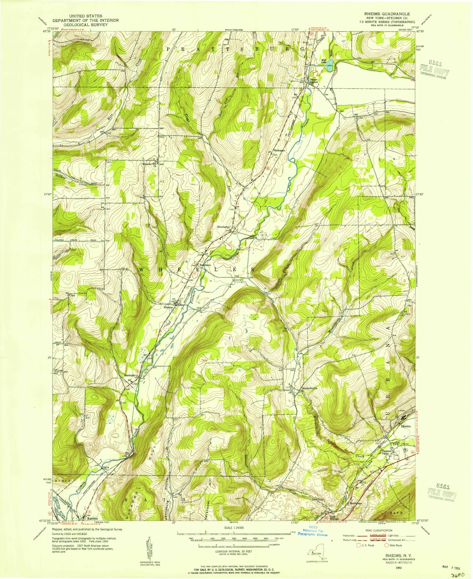 Classic USGS Rheims New York 7.5'x7.5' Topo Map – MyTopo Map Store