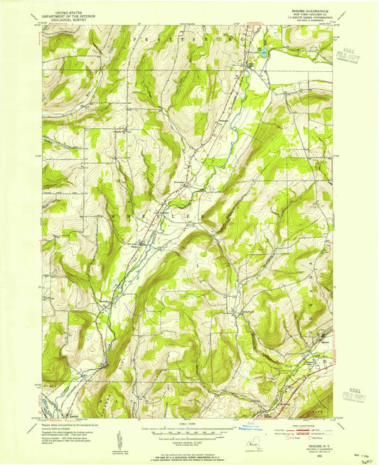 Classic USGS Rheims New York 7.5'x7.5' Topo Map Image