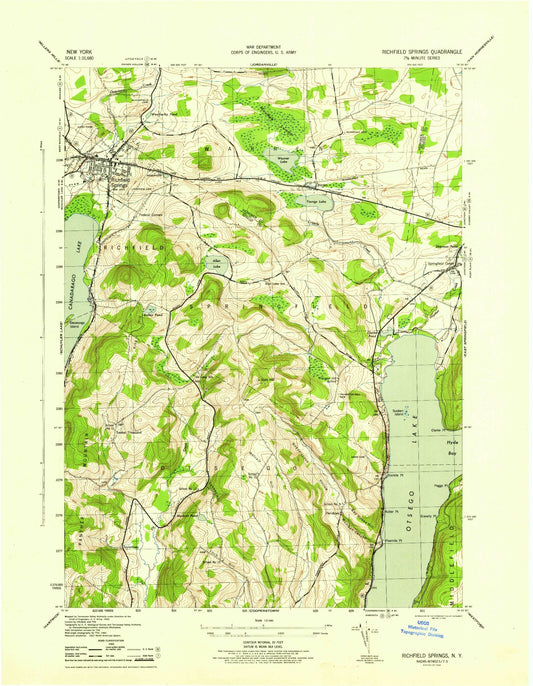 Classic USGS Richfield Springs New York 7.5'x7.5' Topo Map Image