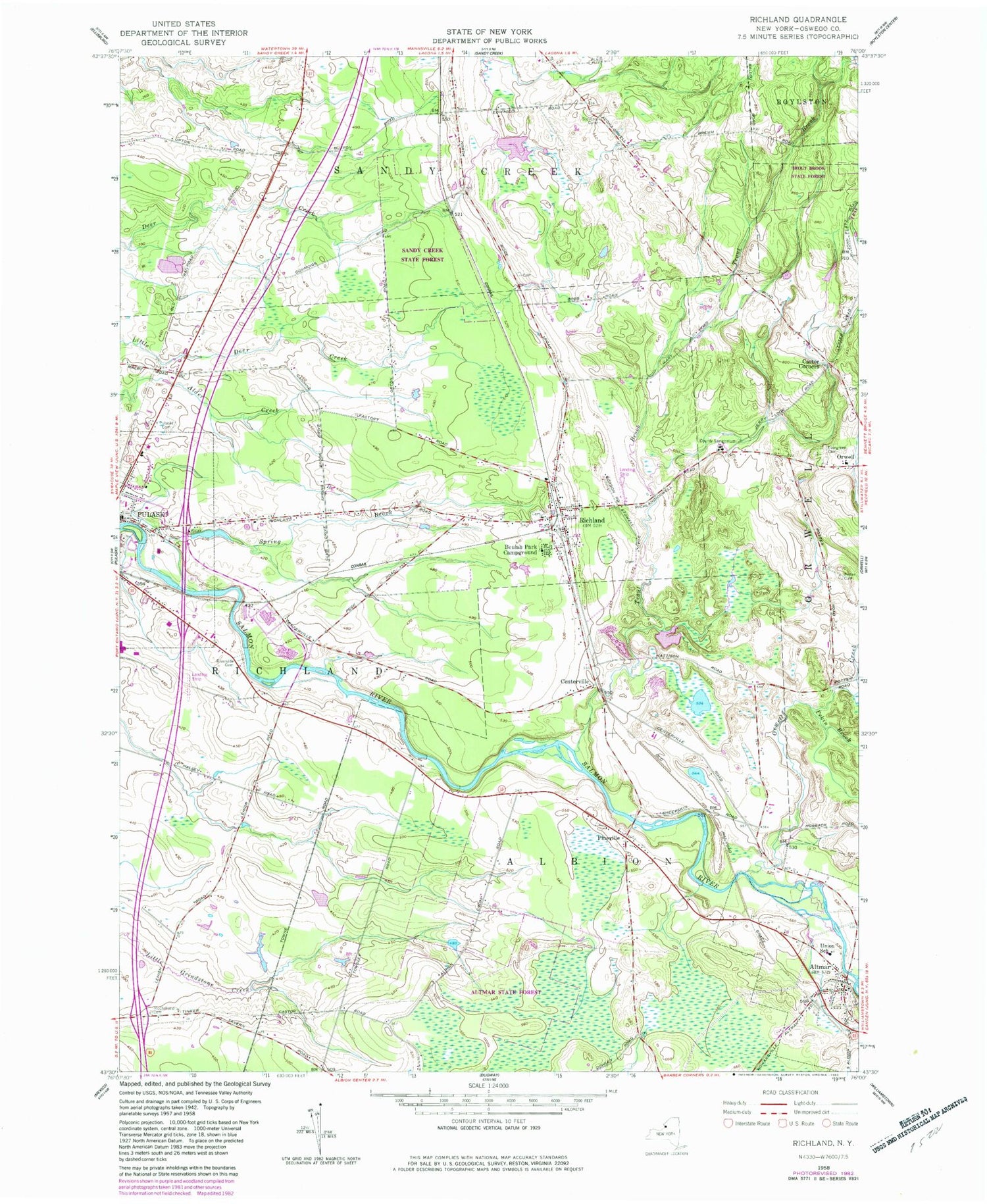 Classic USGS Richland New York 7.5'x7.5' Topo Map Image