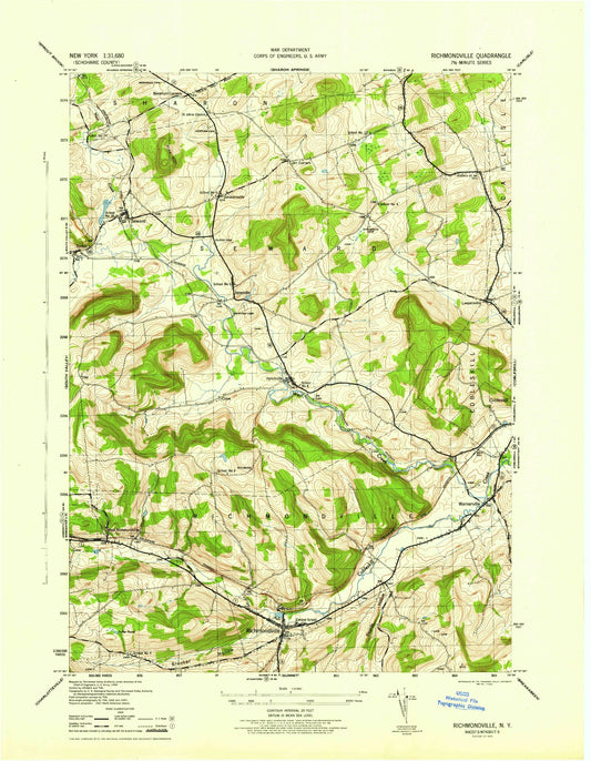 Classic USGS Richmondville New York 7.5'x7.5' Topo Map Image