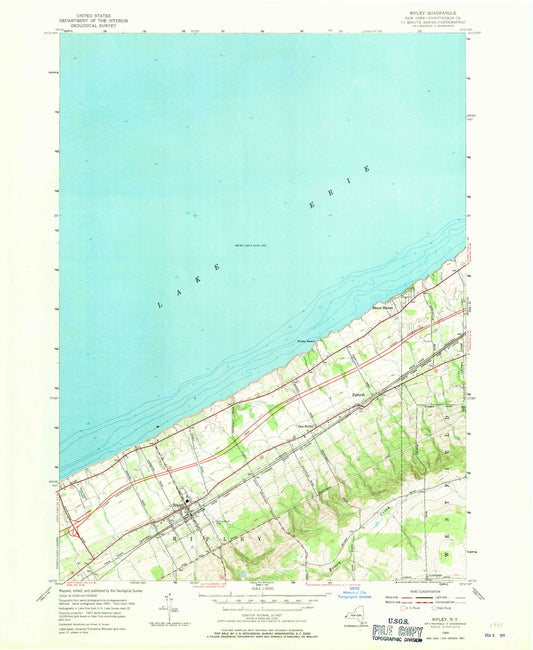 Classic USGS Ripley New York 7.5'x7.5' Topo Map Image