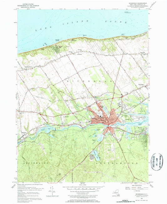 Classic USGS Riverhead New York 7.5'x7.5' Topo Map Image