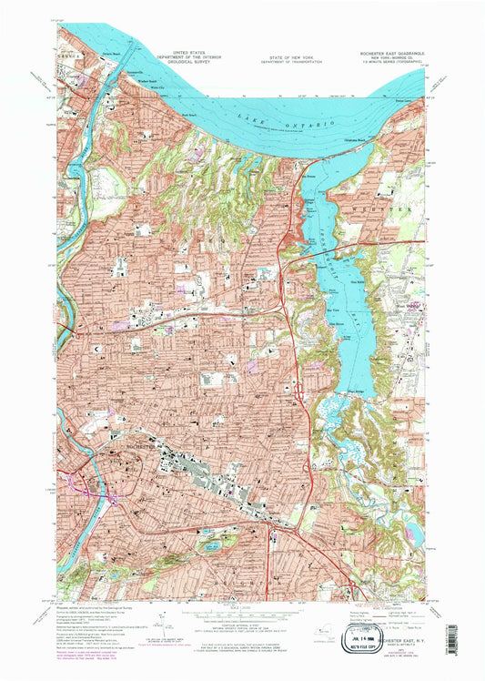 Classic USGS Rochester East New York 7.5'x7.5' Topo Map Image