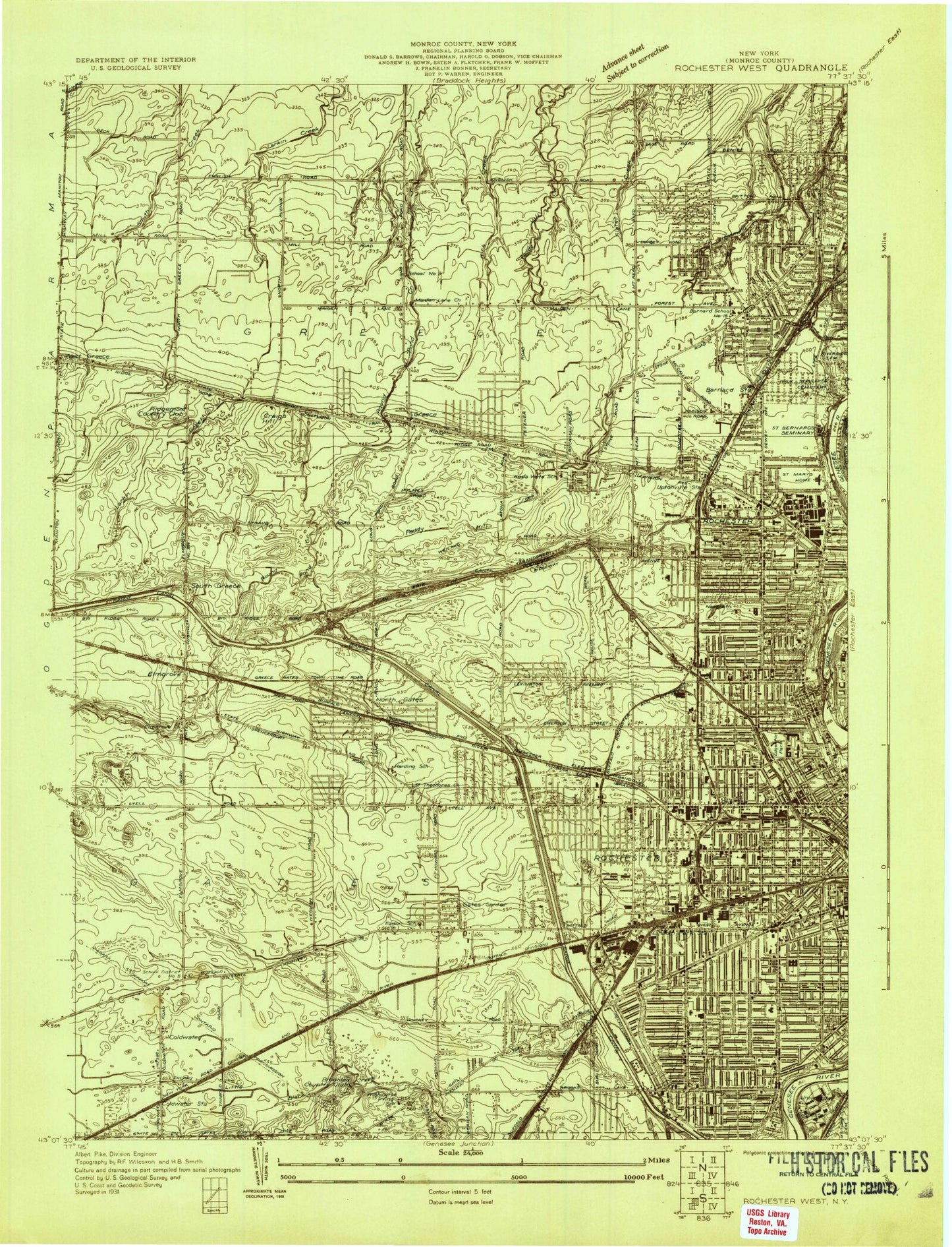 Classic USGS Rochester West New York 7.5'x7.5' Topo Map Image