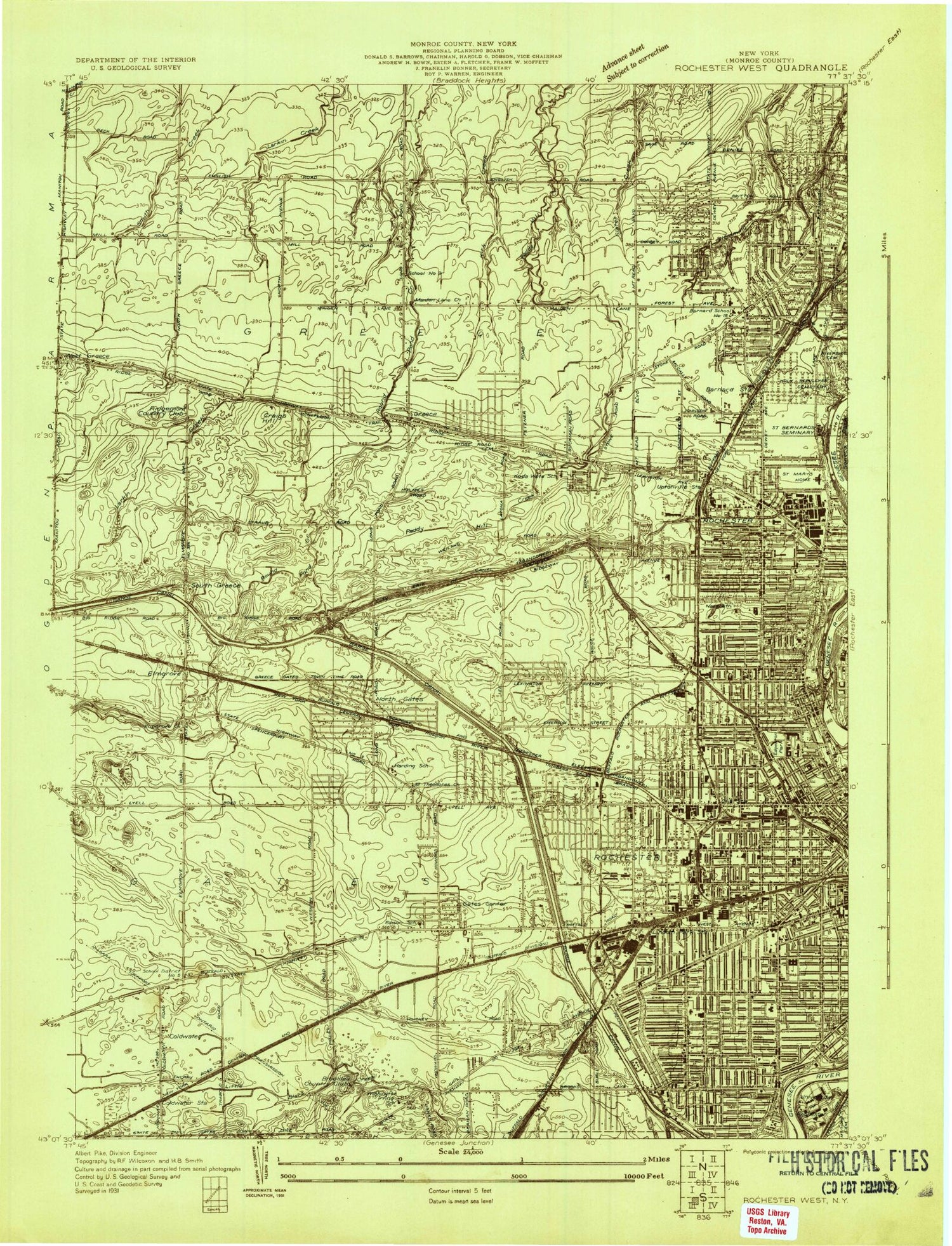 Classic USGS Rochester West New York 7.5'x7.5' Topo Map Image