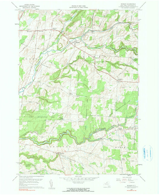 Classic USGS Rodman New York 7.5'x7.5' Topo Map Image