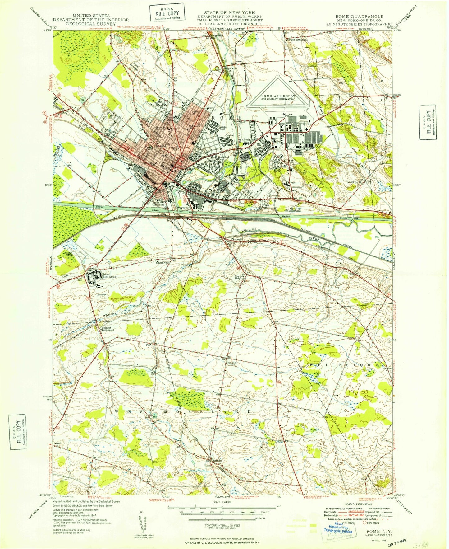 Classic USGS Rome New York 7.5'x7.5' Topo Map Image