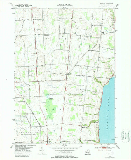 Classic USGS Romulus New York 7.5'x7.5' Topo Map Image