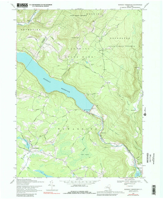 Classic USGS Rondout Reservoir New York 7.5'x7.5' Topo Map Image