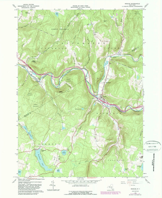 Classic USGS Roscoe New York 7.5'x7.5' Topo Map Image