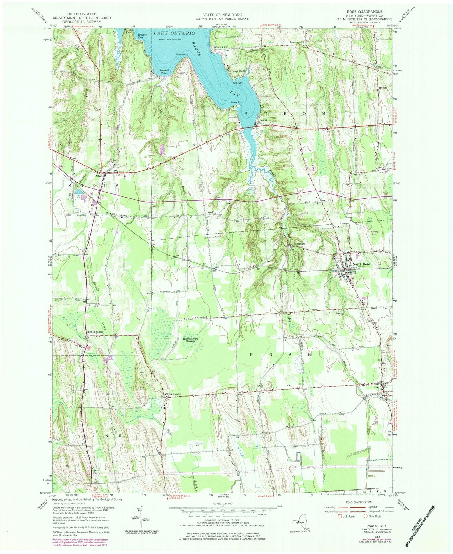 Classic USGS Rose New York 7.5'x7.5' Topo Map Image