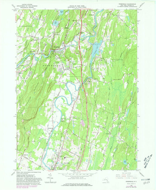 Classic USGS Rosendale New York 7.5'x7.5' Topo Map Image