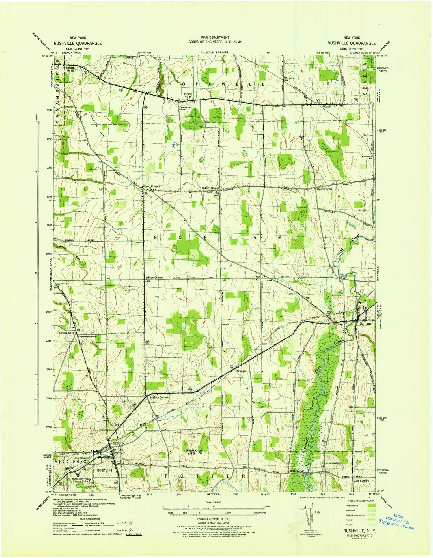 Classic USGS Rushville New York 7.5'x7.5' Topo Map Image