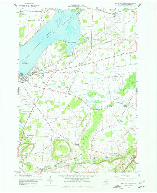 Classic USGS Sackets Harbor New York 7.5'x7.5' Topo Map Image