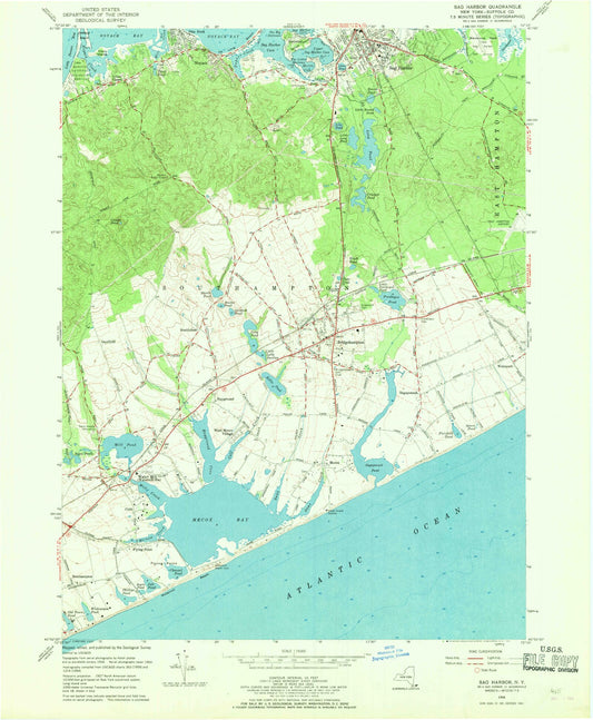 Classic USGS Sag Harbor New York 7.5'x7.5' Topo Map Image
