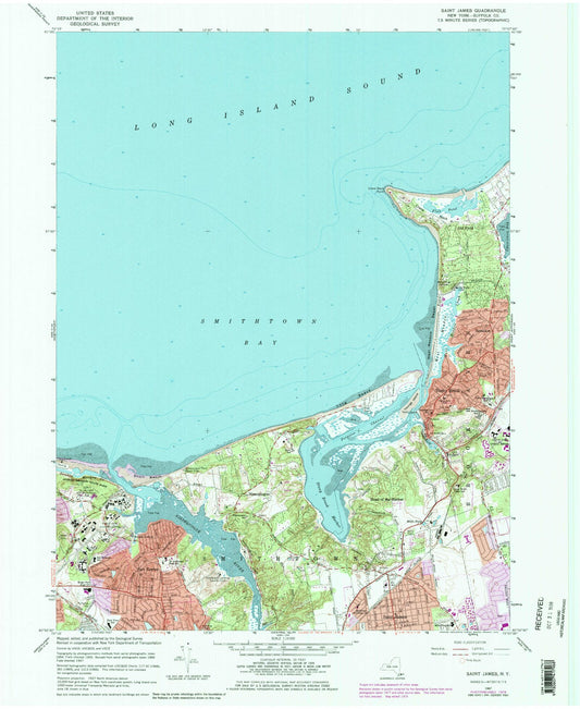 Classic USGS Saint James New York 7.5'x7.5' Topo Map Image