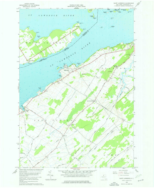 Classic USGS Saint Lawrence New York 7.5'x7.5' Topo Map Image